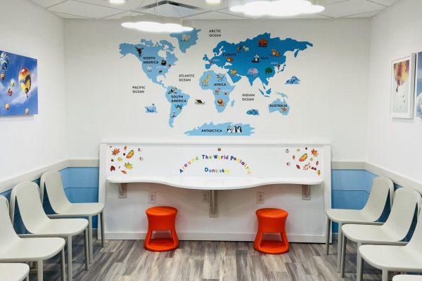 Dental Lobby with map at Around the World Pediatric Dentistry